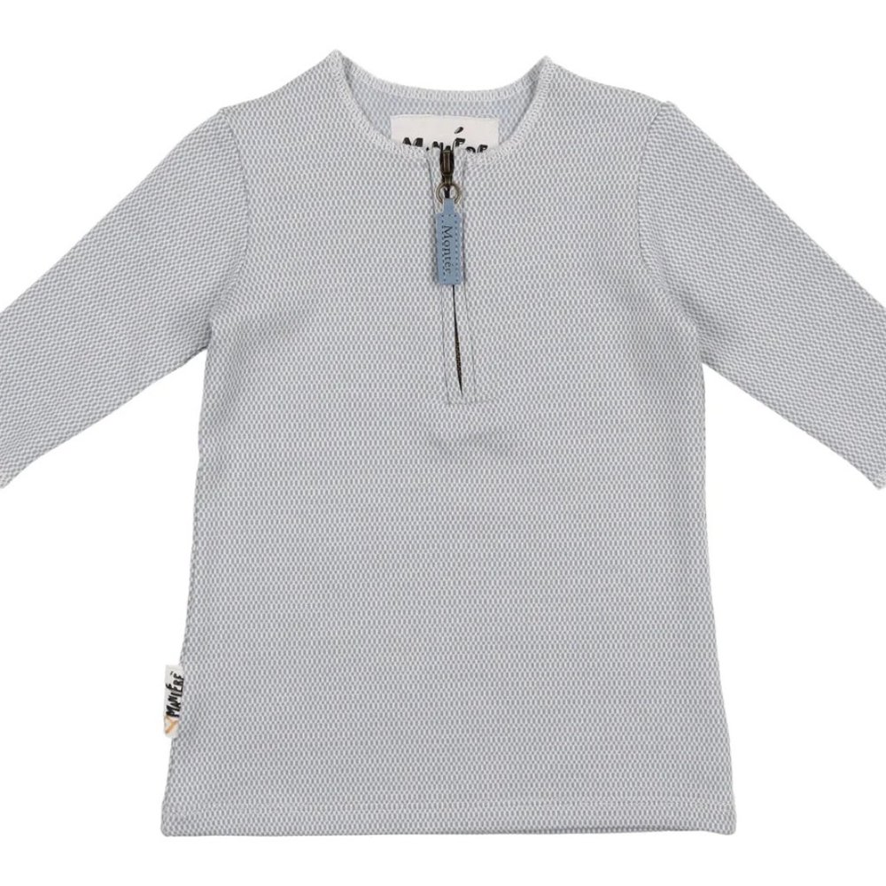 Maniere Montee girls 3/4 sleeve blue microgrid patterned tshirt